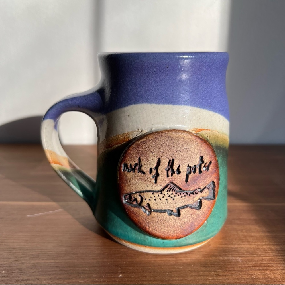 Mark of the Potter Handmade Pottery Coffee Mug Fish Trout Small Business